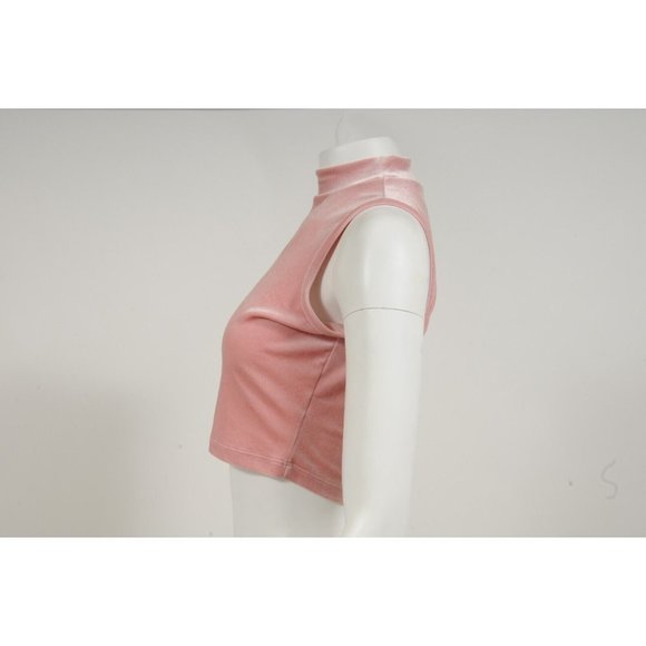 Livin Cool Womens Logo Tank Top Medium Pink White Velour Mock Neck Sleeveless - Picture 6 of 8